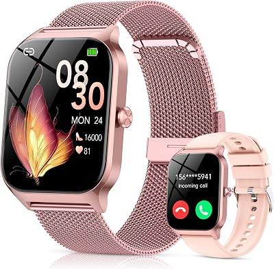 💎 72% MEGA DEAL! Reloj Inteligente Mujer con Llamadas Bluetooth y Asistente IA, Whatsapp Notificaciones,1.85″ HD Smartwatch Mujer con SpO2/Pulsómetro/Monitor de Sueño,120+ Modos Deportes para iPhone Android,2 Correas