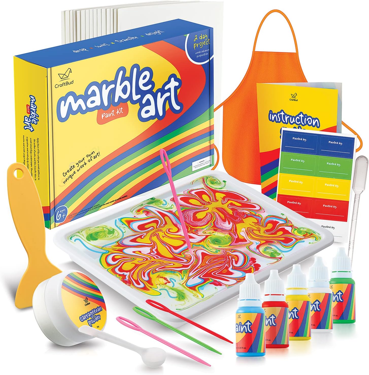 Marble Painting Kit - Kids Art, Water Marbling Paint Kit for Kids Ages 8-12 Girls & Boys, Fun Activity Water Marbling Paint Art Kit for Kids, 5 Paint Colors, Perfect Kids Gift for All Ages