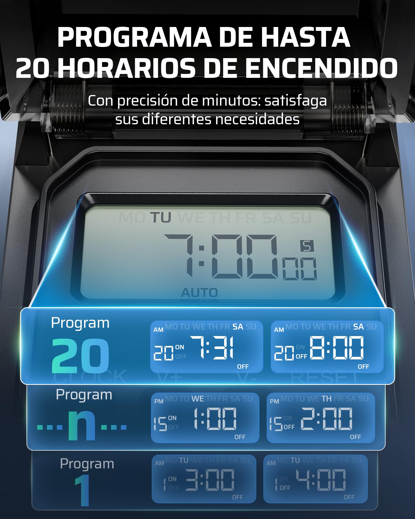 DEWENWILS Prise minuterie extérieure, IP44 minuterie Digitale avec Fonction aléatoire, 20 programmes de Commutation pour Le Jardin, Le système de Filtration de la Piscine