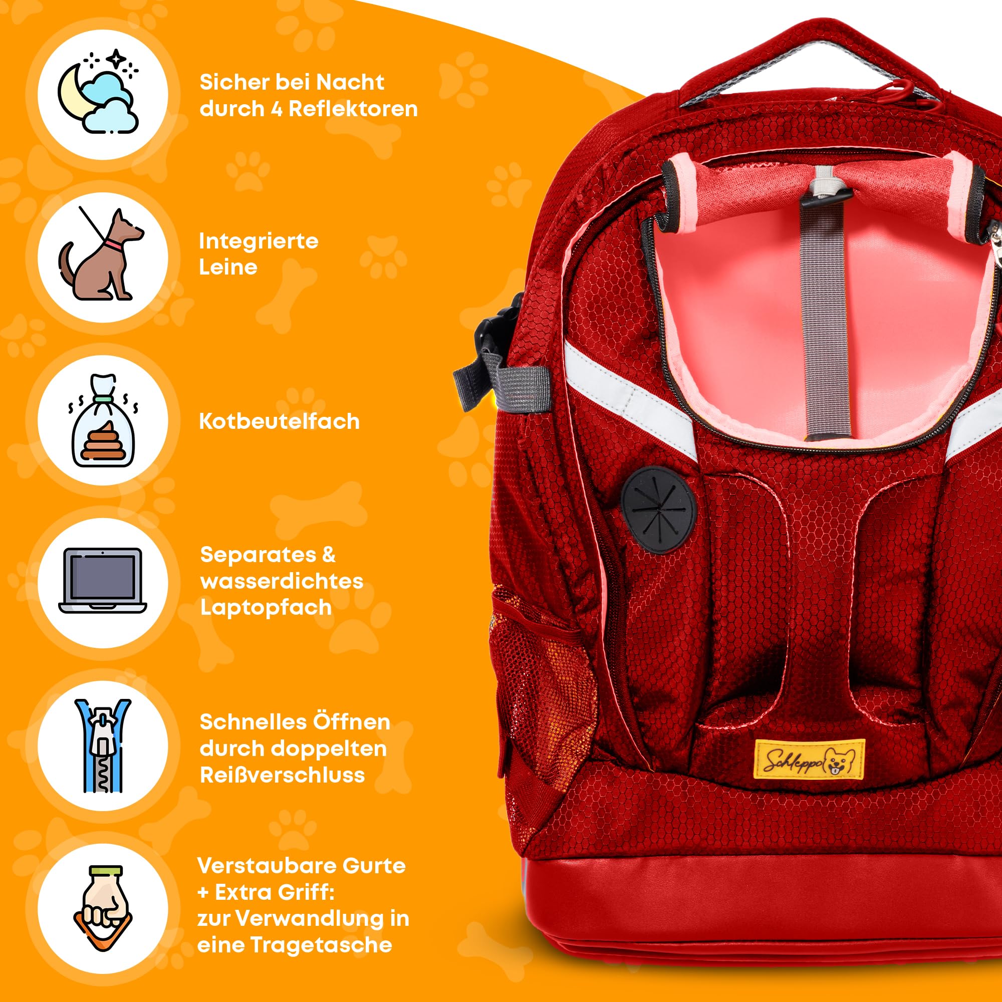 Hunderucksack bis 7kg | Rucksack für Hunde | Extrem hoher Atmungsaktiver Hunde Rucksack zum Wandern, Nahverkehr & Co | Transport-Rucksack Wasserdicht (Rot, Einheitsgröße)