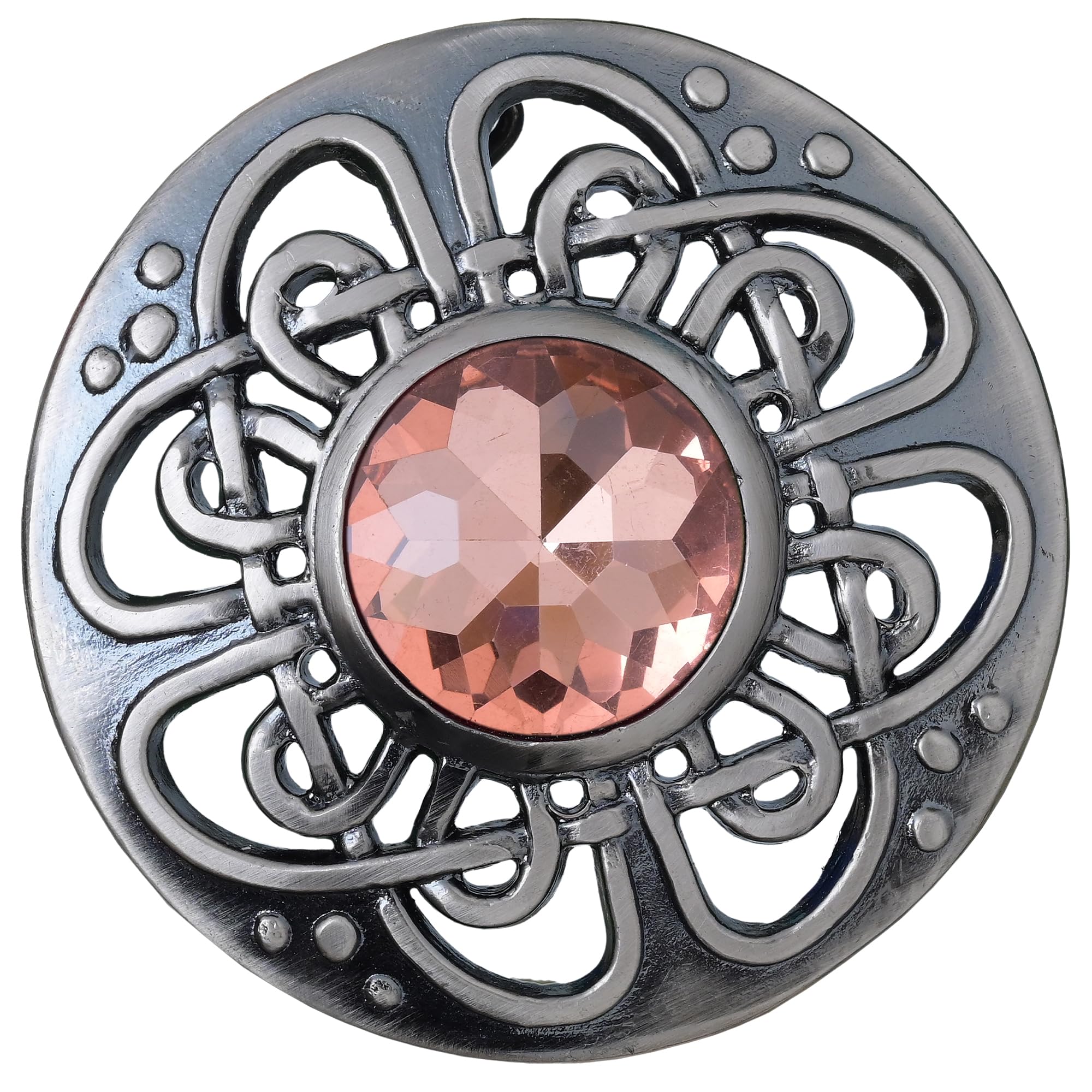 Elegant Culloden Plaid Brooch – Scottish Kilt Fly Plaid Brooch Intricate Celtic Knot in Pewter with Gemstone 3-Inch Diameter – Ideal for Scottish Kilts &amp; Formal Wear