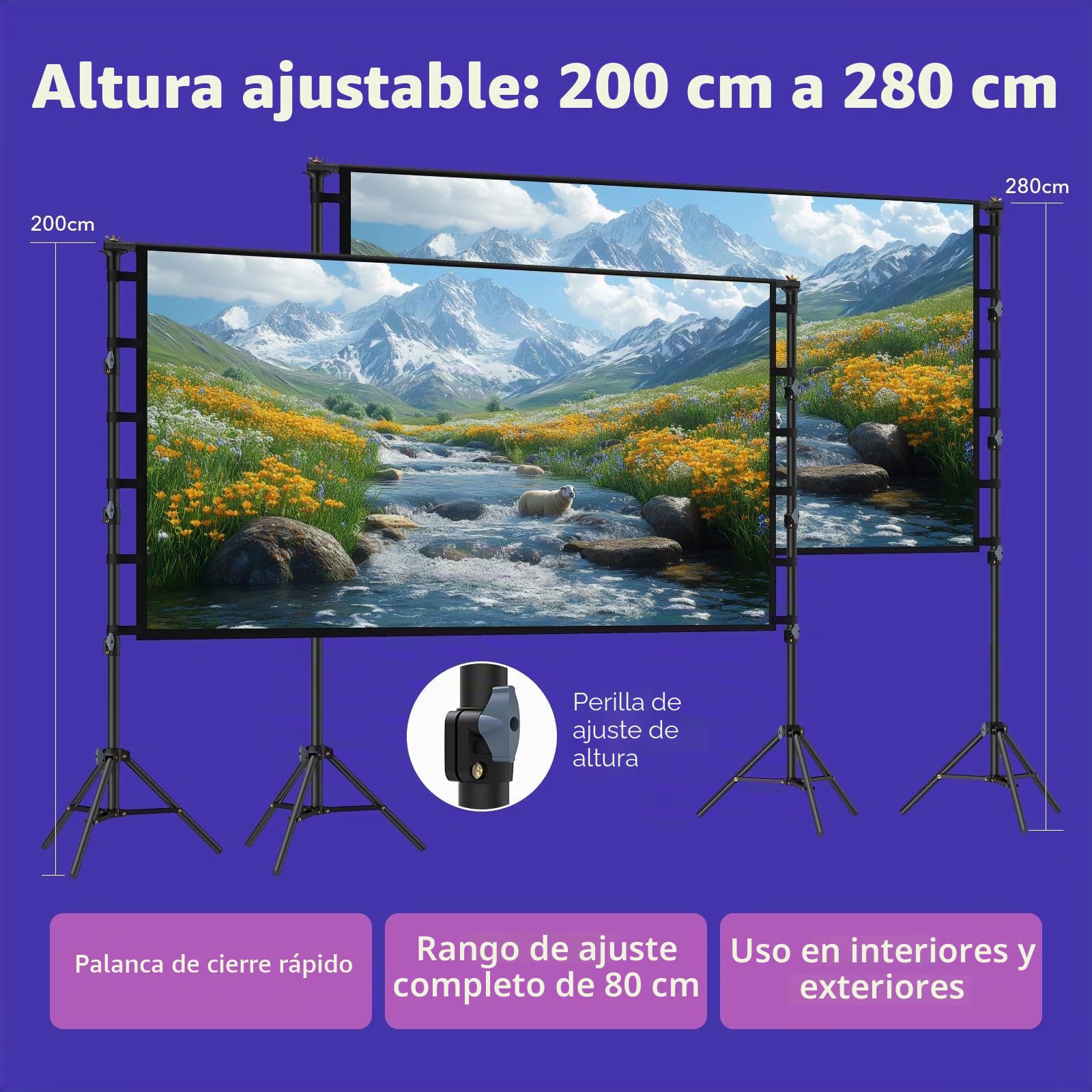 Pantalla Proyector Portátil 120 Pulgadas con tripode - Pantalla de Proyección Soporte 16:9 4K Full HD Pantalla de Cine Interior Altura Ajustable para Cine casa Camping Eventos Recreativos