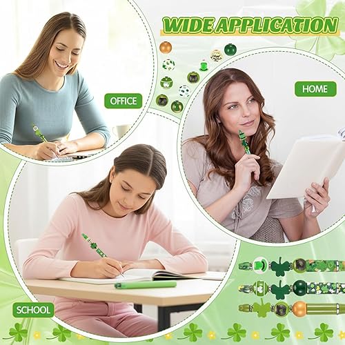 Vista 6 de Geyee Juego de 12 bolígrafos de plástico con cuentas, bolígrafos de cuentas surtidas, juego de espaciadores redondos de madera de cristal, tinta