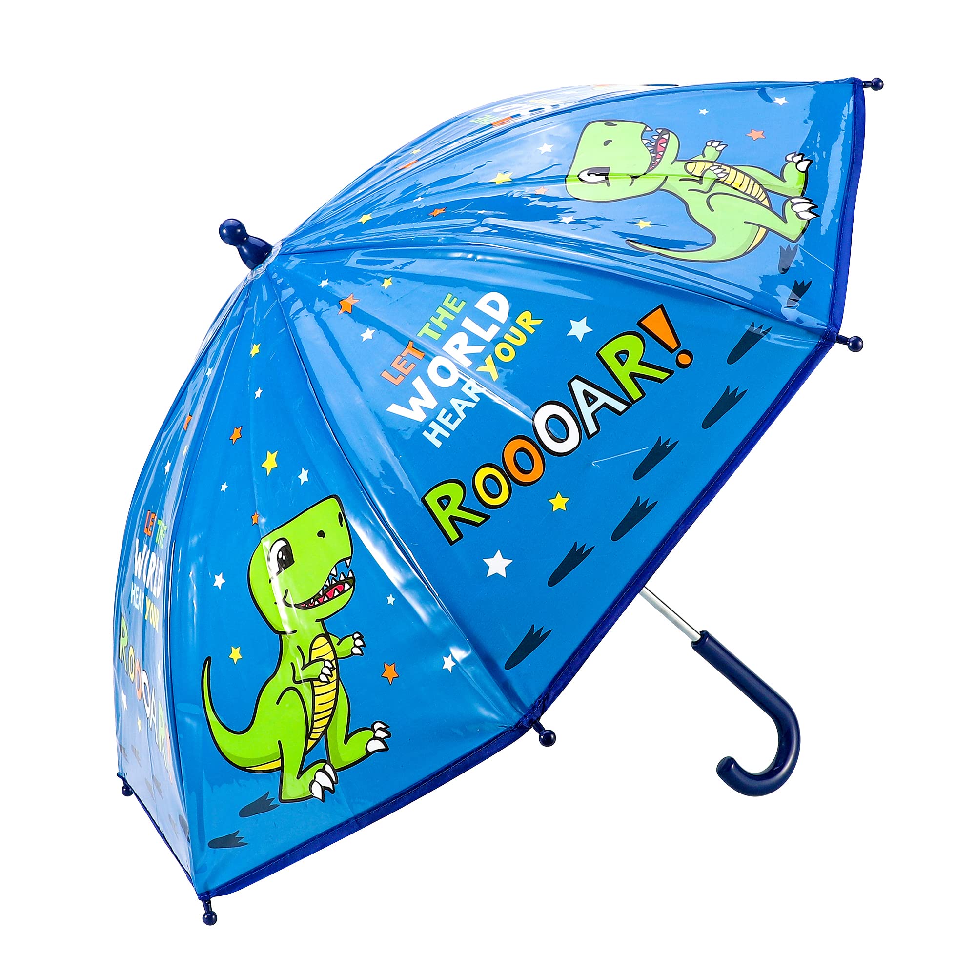 Hartom Boys Dinosaur Kids Umbrella, Blue Lightweight Windproof Umbrella For And Girls, 65Cm Clear Poe Canopy With Easy Grip Hook Handle, Small & Compact, For Toddlers And Children