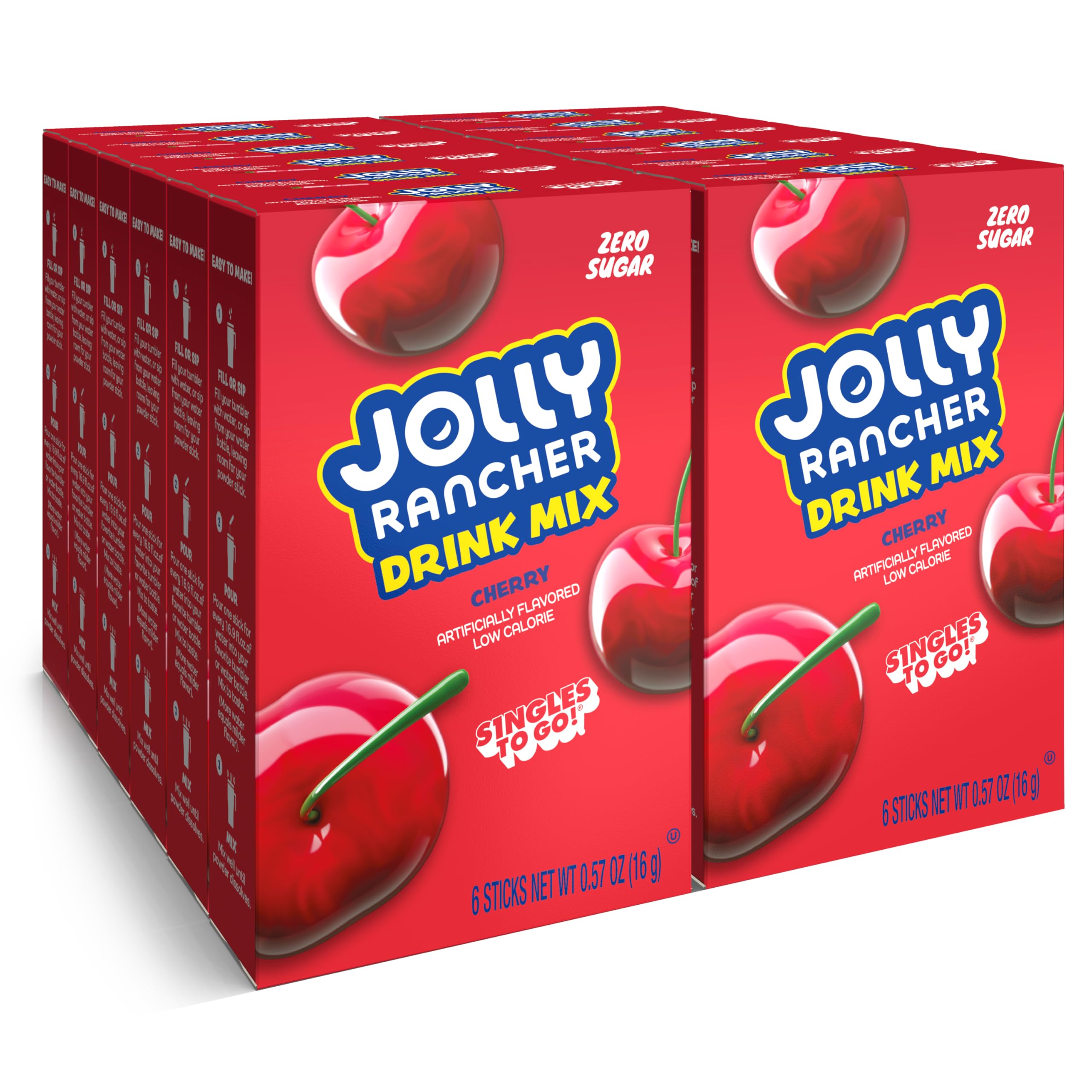 Jolly Rancher Singles To Go Drink Mix - Chery Flavored Powder Packets - 12 Boxes with 6 Packets in Each Box - 72 Total Servings - 72 Count - Enjoy Anywhere and Anytime with Friends and Family