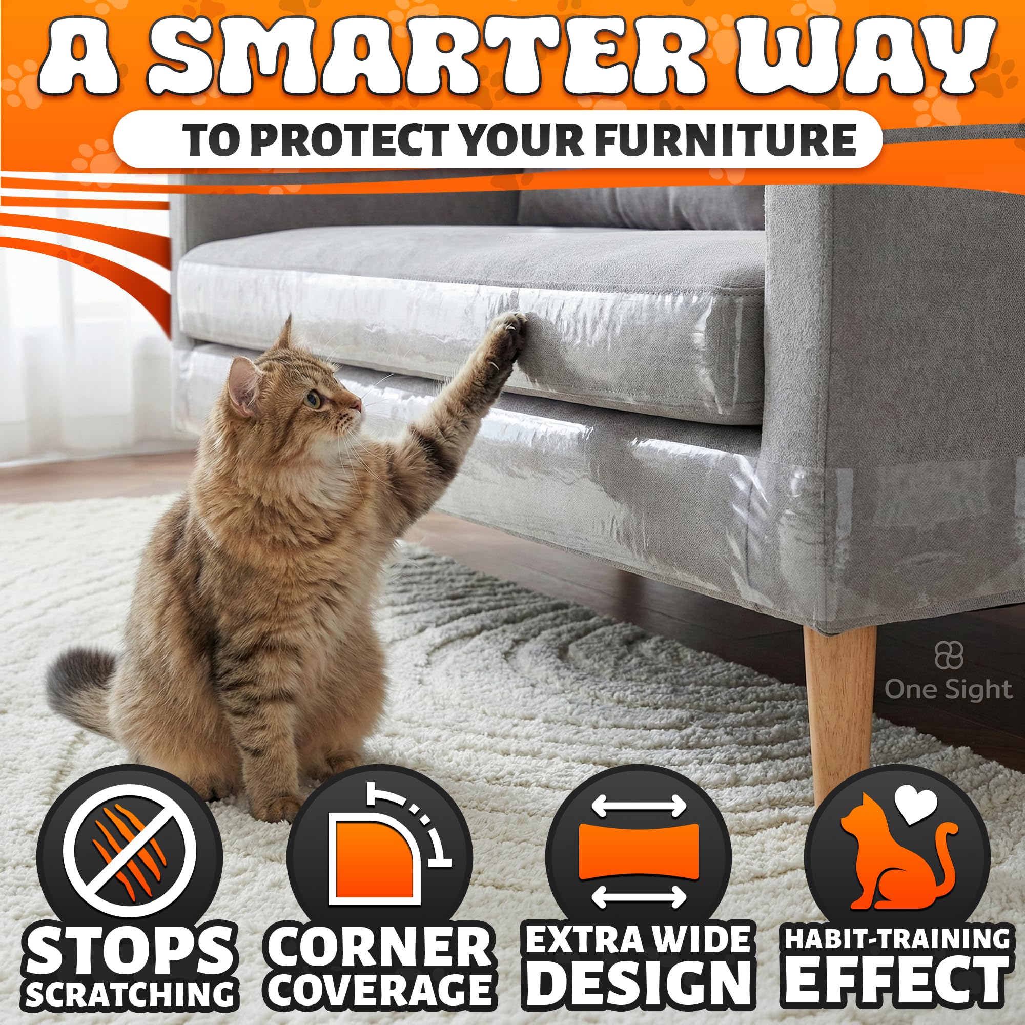 One Sight Cinta disuasoria de Entrenamiento Anti arañazos para Gatos, 4 Pulgadas x 30 Yardas, Protector Transparente de Doble Cara para Muebles de Gatos, Protector de Muebles para Gatos, Cinta