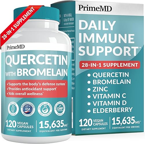 Quercetina 28 en 1 con suplemento de bromelina para apoyo diario de defensa inmunológica - Quercetina con vitamina C y zinc para adultos