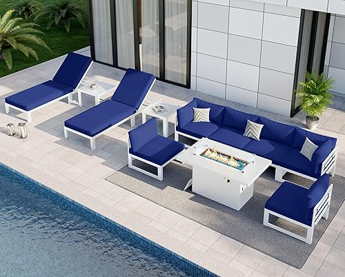 Miniatura 577 de NICESOUL 7 Piece White Powder-Coated Aluminum Patio Furniture with Fire Pit Table, 29 Inch Extra Wide Outdoor Sectional Sofa for 6, High-End Heavy