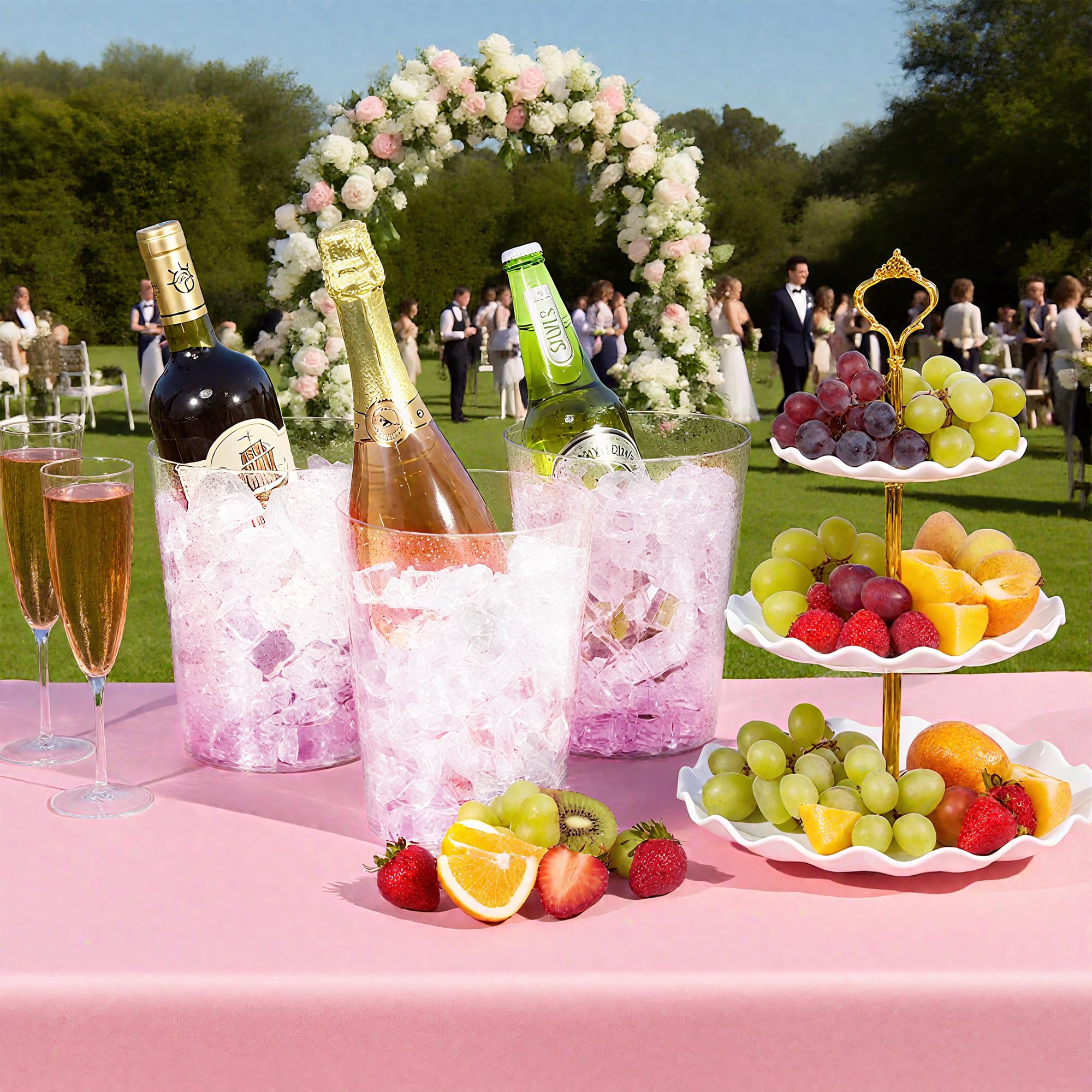 Lot de 12 seaux à glace jetables en plastique pour fêtes, or rose pailleté transparent pour mariage, bon comme un grand refroidisseur de champagne ou un refroidisseur de bouteille de vin classique