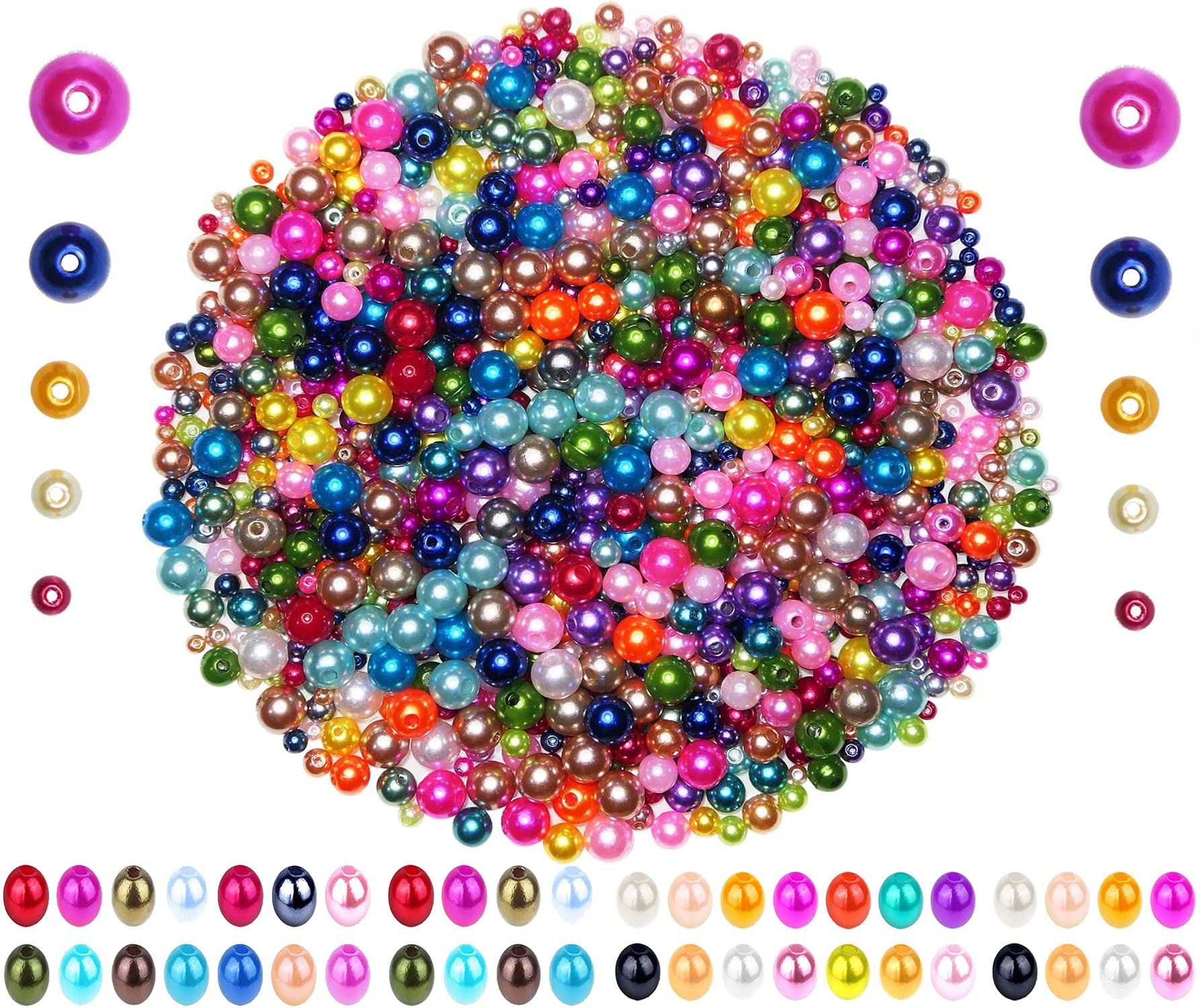 DIY Crafts 100 Pcs, Mix Sizes, Pearl Beads, Colors Multicolor Pearl Beads Loose Pearls for Holes Jewelry Making, Small Pearl Filler Beads for Crafting Bracelet Necklac (100 Pcs, Mix Sizes)