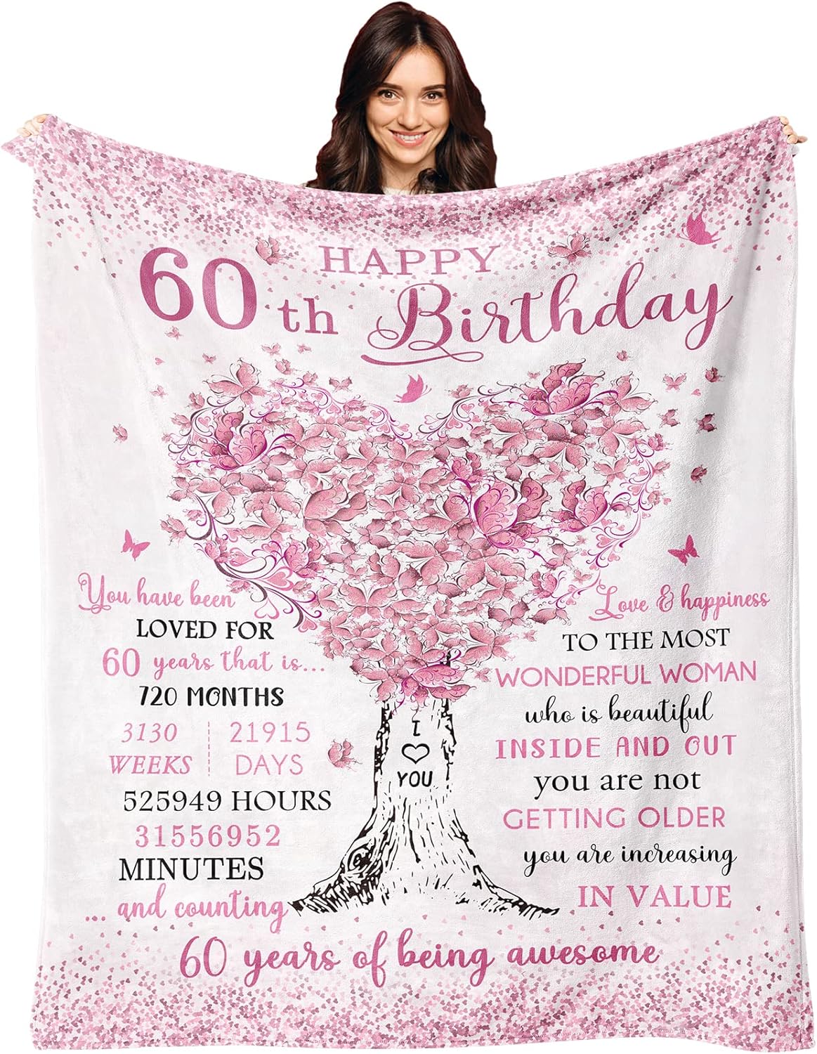 XALAZY 60th Birthday Gifts for Women Blanket 60x50in, Birthday Gifts for 60 Year Old Woman,Happy 60th Birthday Gifts for Women, Gift for 60th Birthday for Women, Gifts for 60th Birthday Women Throws