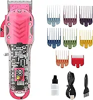 Maquina de Cortar Cabelo Profissional, Aparador de Barba para Homens sem fio,Cortador de Cabelo Elétrico Recarregável por USB com 8 pentes,Oléo Lubrificante (Rosa vermelha)