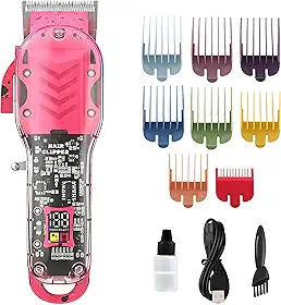 Maquina de Cortar Cabelo Profissional, Aparador de Barba para Homens sem fio,Cortador de Cabelo Elétrico Recarregável por USB com 8 pentes,Oléo Lubrificante (Rosa vermelha)