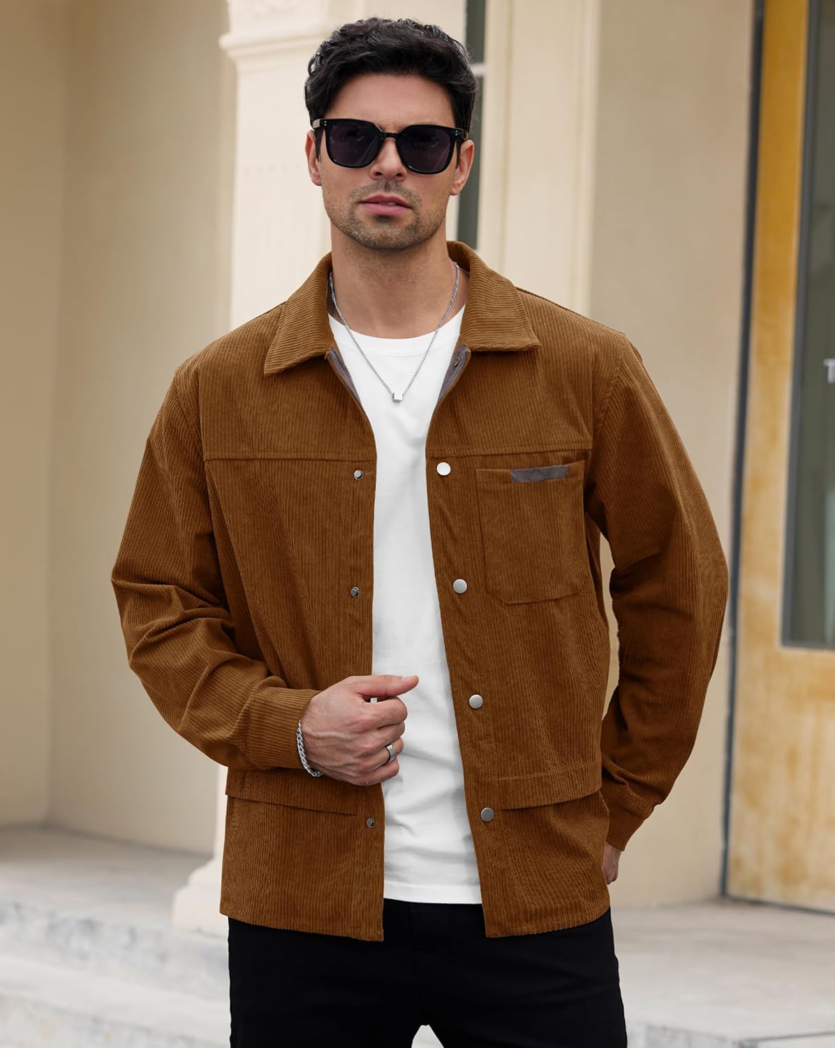 Mens Corduroy Button Jacket Casual Pocket Shirt (S-2XL) - Image 4