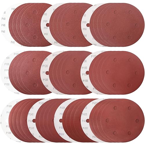 GOH DODD - Disco de lija de grano 40-400 con 6 agujeros, 50 unidades de 9 pulgadas, 6 agujeros, papel de lija de grano 40-400, almohadillas de lija
