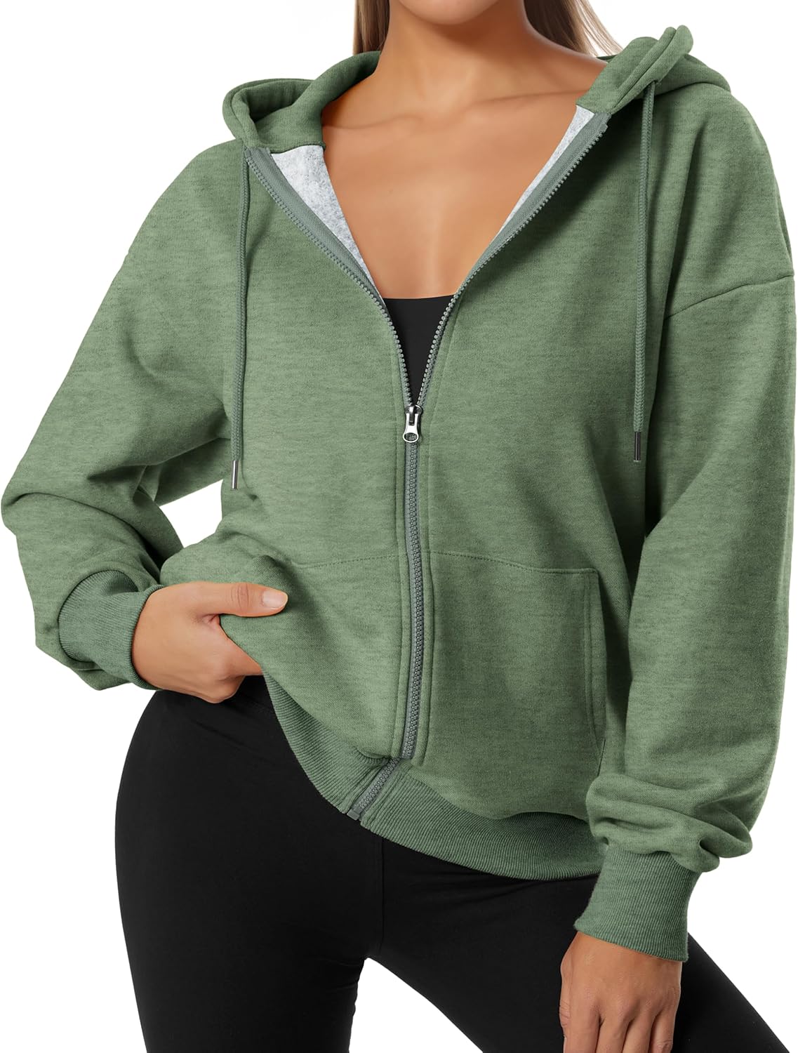 GIVON Women's Oversized Fleece Zip Up Hoodie Y2k Clothes Lightweight Long Sleeve Hooded Sweatshirt with Pockets