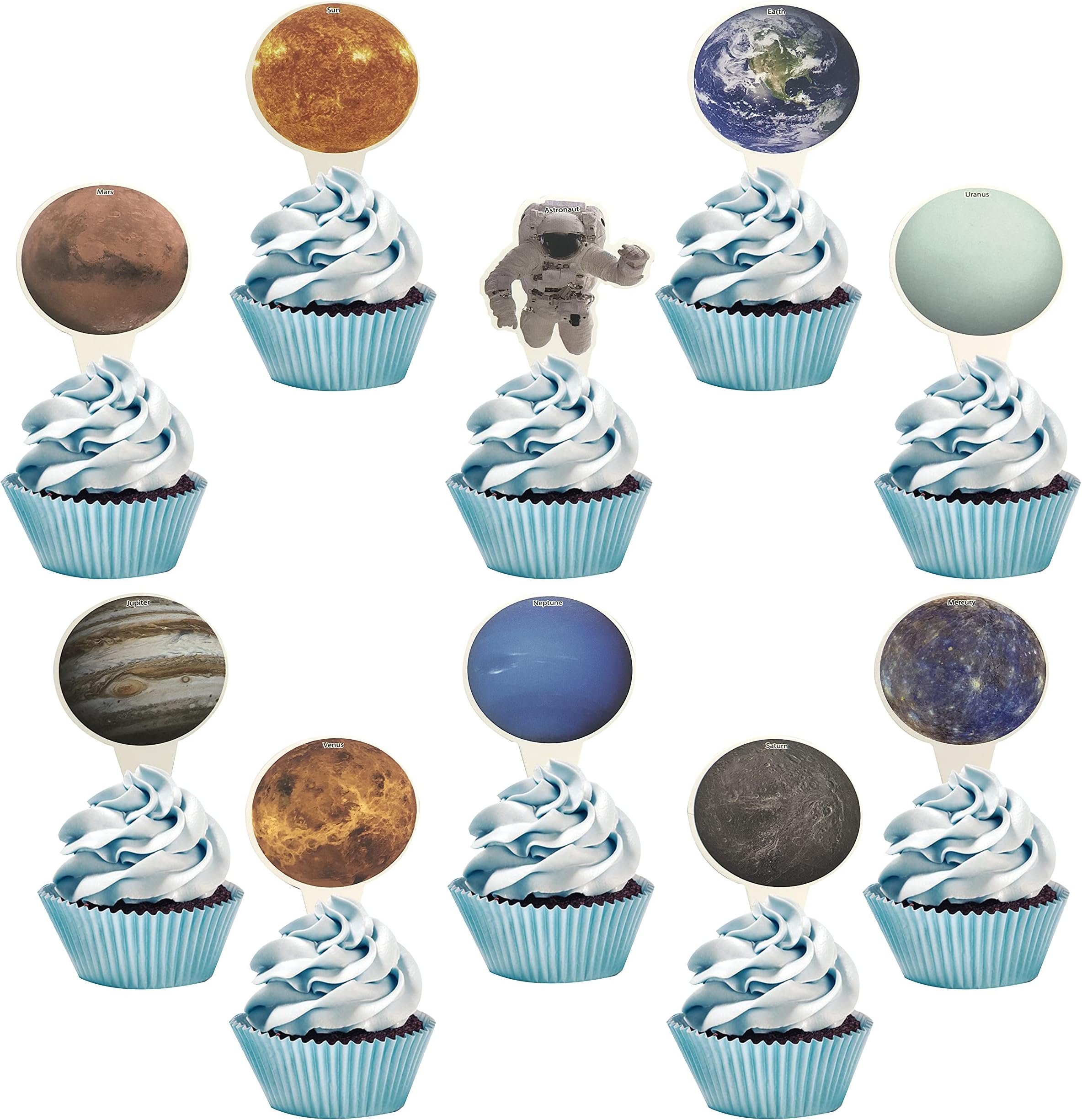 30PCS Outer Space Cupcake Toppers Planet Cupcake Toppers Solar System Cupcake Topper Astronaut Cupcake Toppers Galaxy Space Themed Party Birthday Decor Outer Space Themed Kids Party Supplies