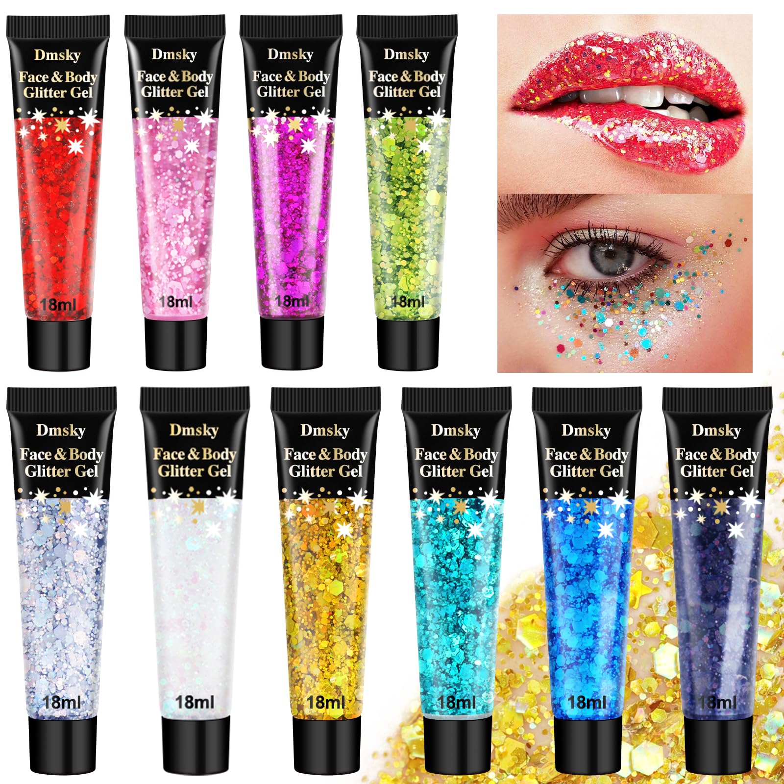 10 colores de gel de maquillaje con purpurina para cantantes, conciertos, discoteca, Navidad, festival, rave, lentejuelas gruesas, gel de sirena para mujer