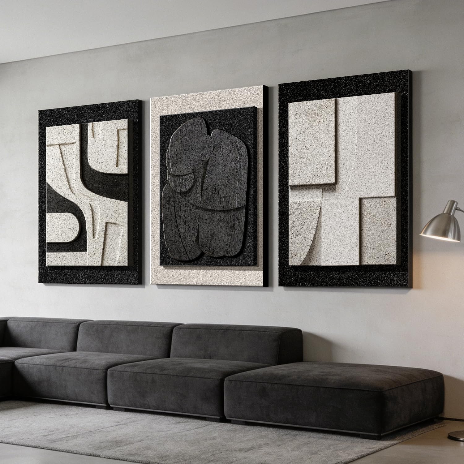 Photo 1 of Azartslr 3D Abstract Textured Wall Art, Modern Black White Sandstone Wall Decor For Living Room, Gray Minimalism 3piece Home Bedroom Art Painting, Minimalist Artwork Dining Room Pictures Decoration