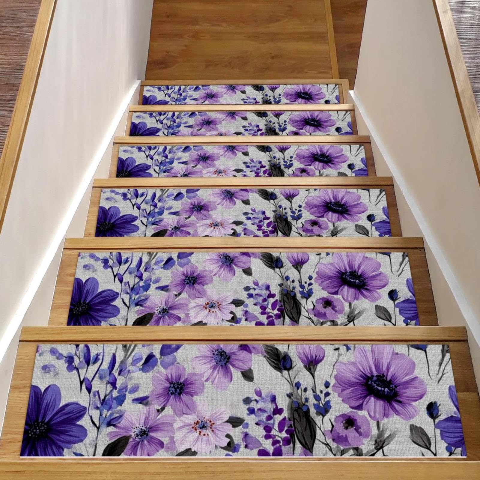 Tapis d'escalier bois antidérapant violet 20x76 pour personne âgée et chien