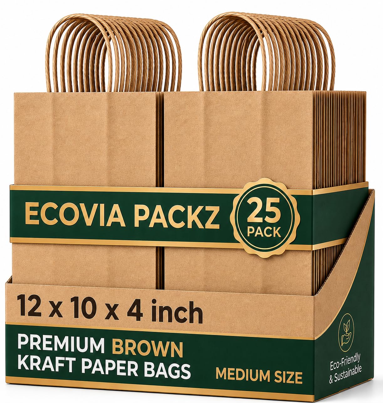 Ecovia Packz Brown Kraft Paper Bags with Handles (12 x 10 x 4 Inch)(120 GSM) | Eco-Friendly Shopping, Grocery, Retail, Party Favor Packaging Bags (25)-image-13