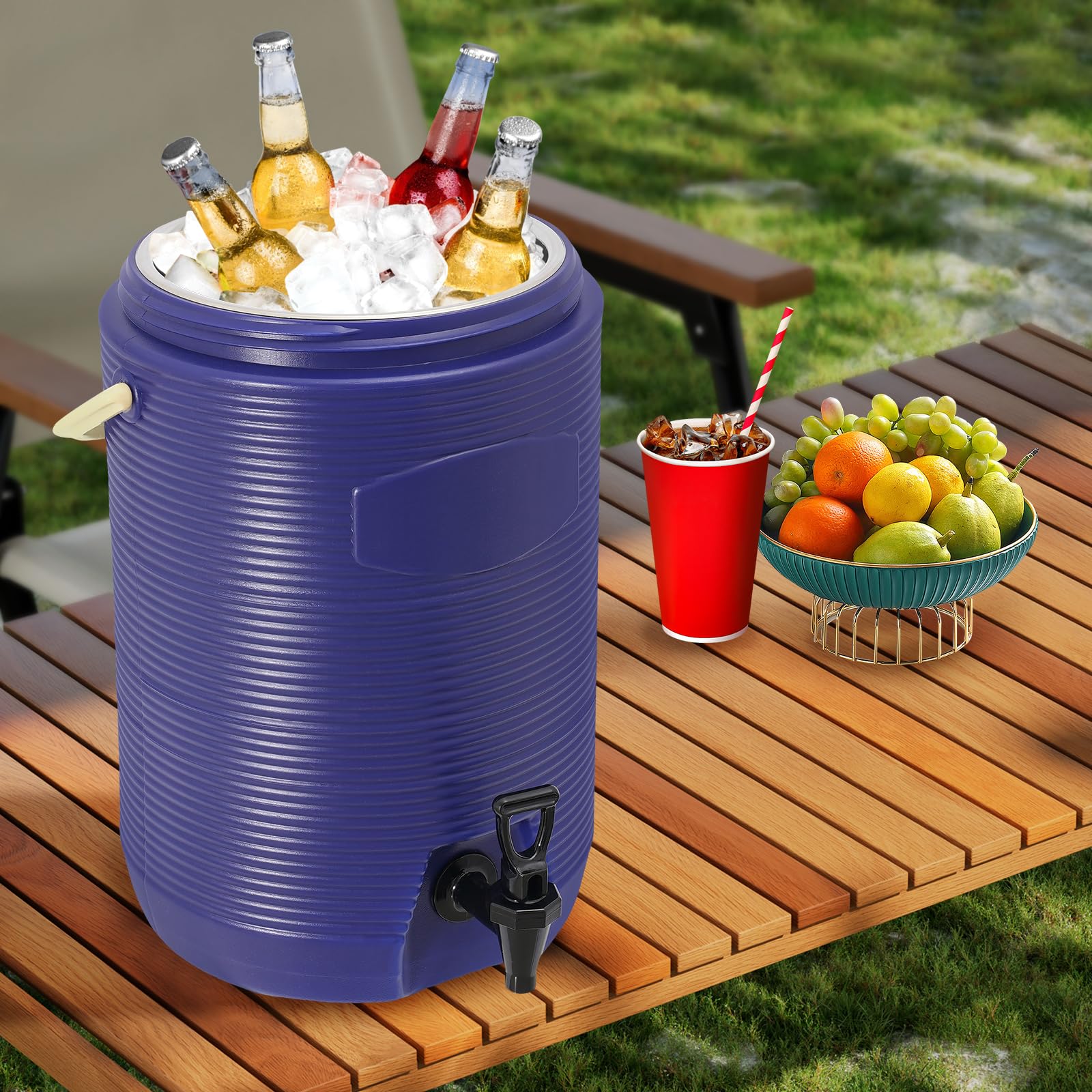 Dispenser di bevande in acciaio inox, 15 litri, con rubinetto, per caldo e freddo, 8 ore, dispenser di acqua calda portatile per caffè, tè e feste (blue)