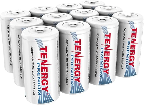 Tenergy Baterías recargables NiMH de alta capacidad de 5000 mAh de alta capacidad, paquete de 12