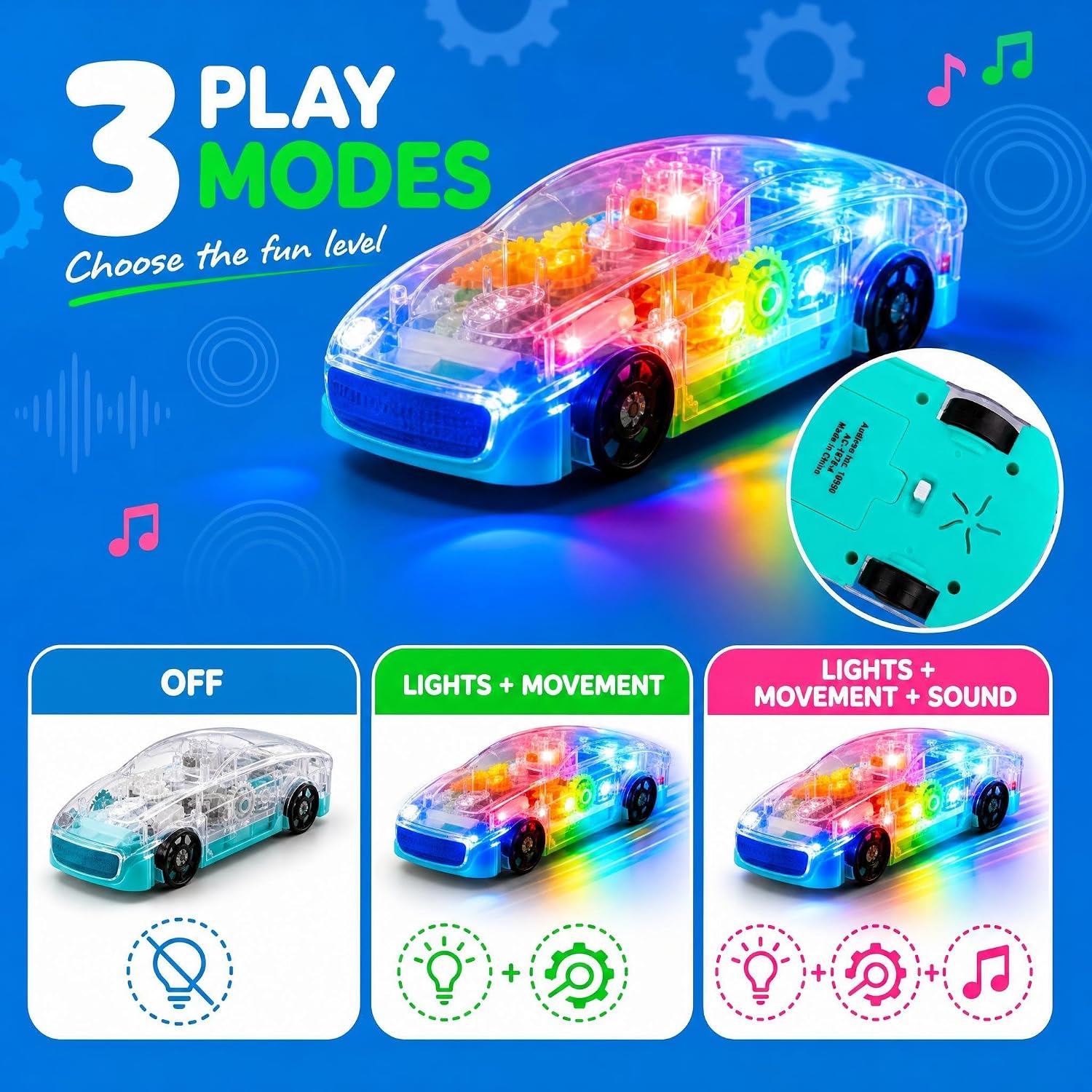  Light-Up Transparent Sensory Car Toy, Bump-and-Go, Ages 3+ thumbnail