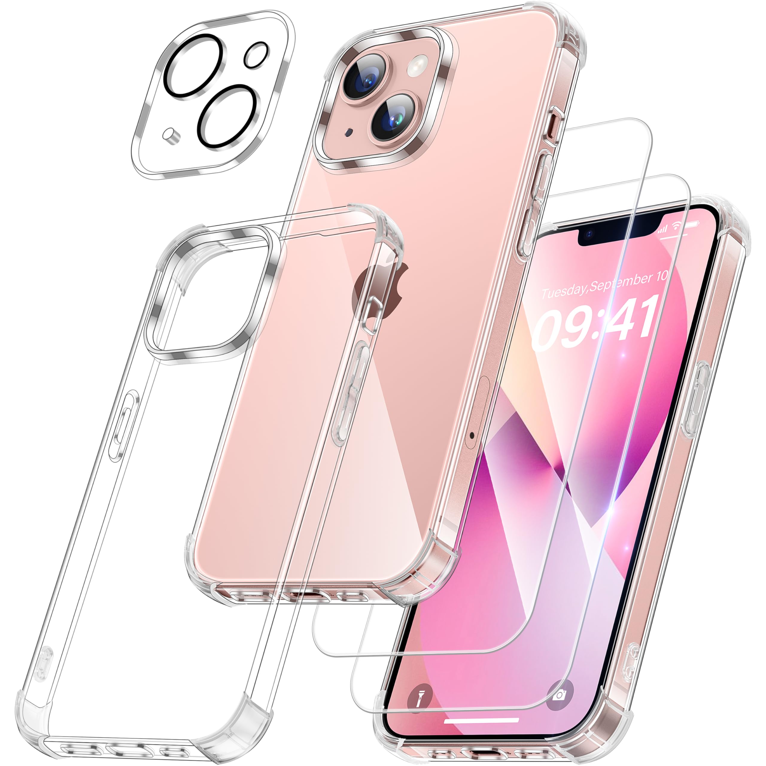 FLLAO 4 en 1 Coque pour iPhone 13 avec 2 Verre Trempé et 1 Caméra Protecteur, [C