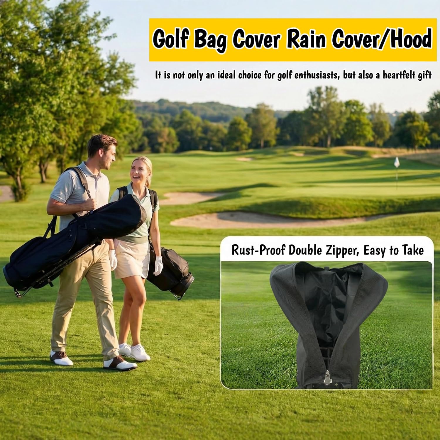 Golf Bag Rain Cover, Golf Club Head Cover, 1680D Nylon Waterproof Dustproof Cover with Adjustable Buckles, Golf Club Bag Accessories for Stand/Cart Bags, Mens Women Golfer (Black)