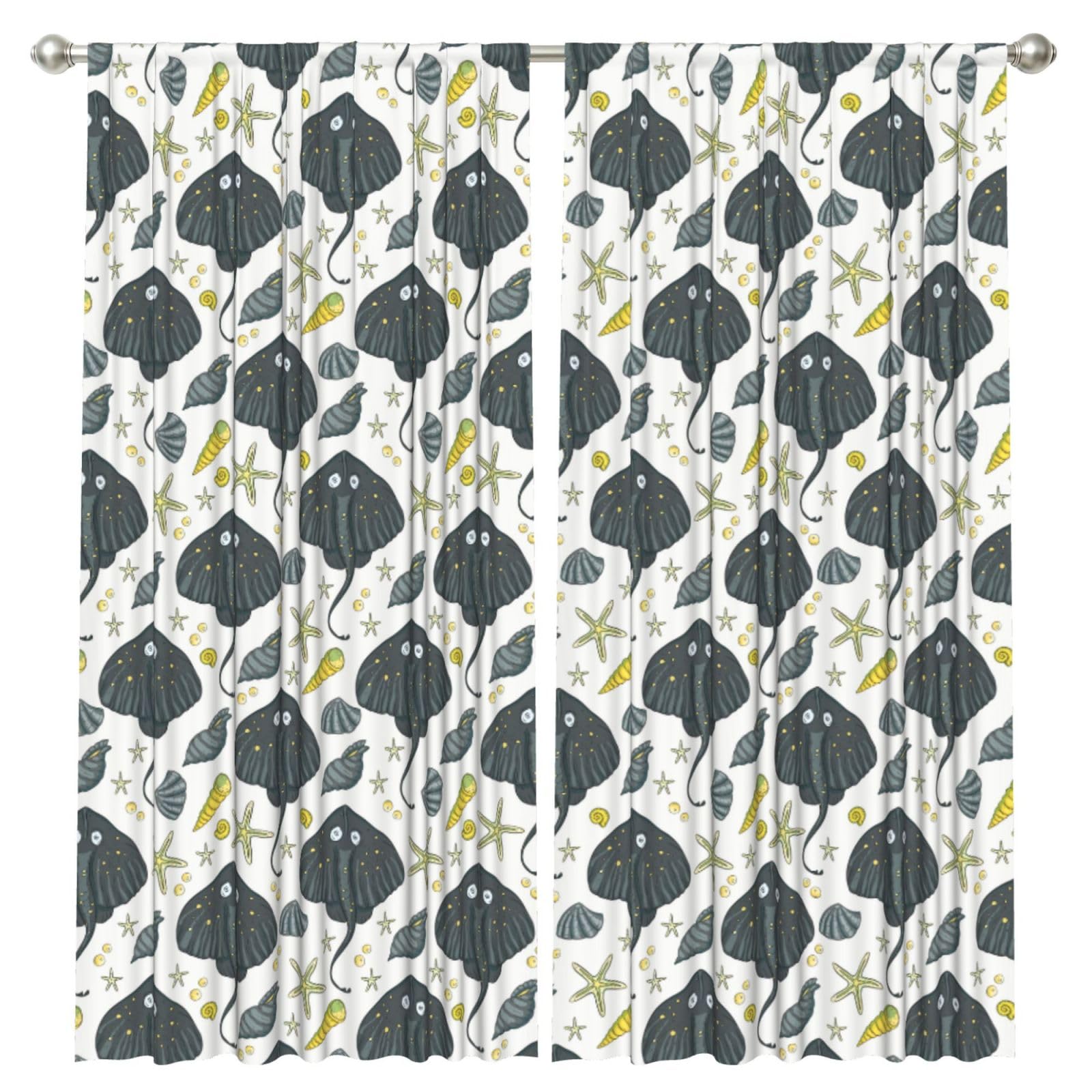 InOmak Marine Life Stingray, 2 Panels Window Curtains 52 x 84 Inch Blackout Curtains for Living Room Bedroom