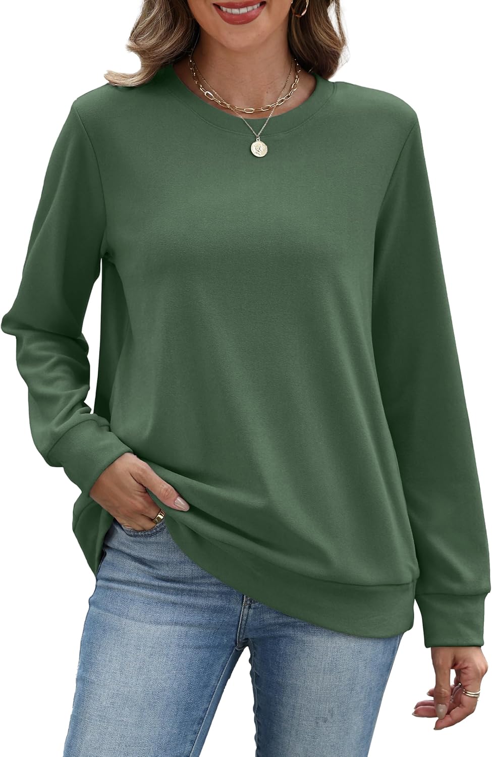 RUMIA Crewneck Fall Sweatshirts for Women Trendy- Women's Plain Long Sleeve Pullover Tops with Pockets Fashion - Image 4