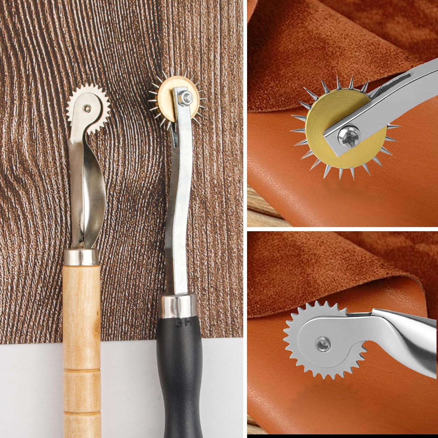 Tracing Wheel 2PCS Professional Stitch Marking Spacer 4mm and 2mm Leather Needle Point Tracing Wheels with Wooden Handle for Arts and Leather Crafts