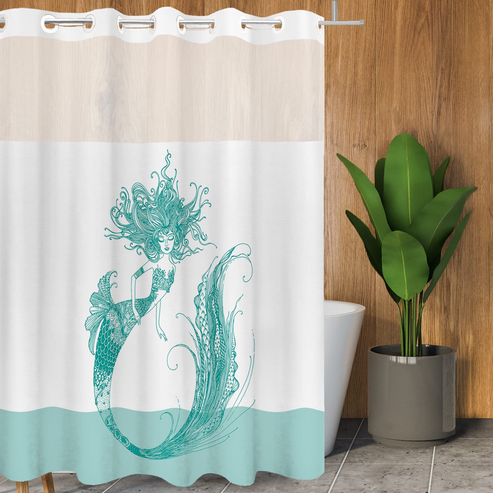 TERSUM No Hook Shower Curtain With Snap In Liner