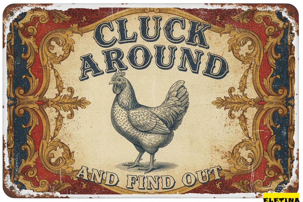 Cluck Around And Find Out Chicken Tin Sign, 8x12 Inch