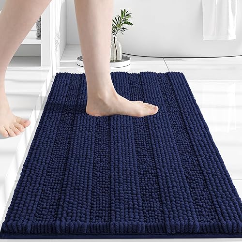 Grandaily - Alfombra de baño de felpilla a rayas, extragruesa y absorbente, suave, antideslizante, con fibras largas, lavable a máquina, para baño,