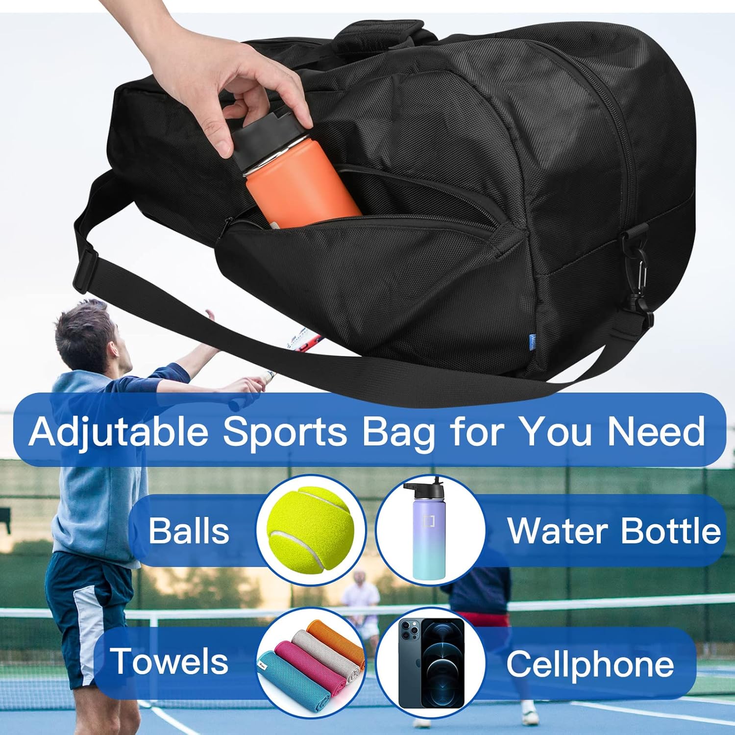 Xxerciz 3 Racquet Tennis Bag, Lightweight Tennis Bags for Women and Men to Hold Racket, Tennis Racquet Cover Bag with Adjustable Shoulder Strap for Tennis Players - Image 4