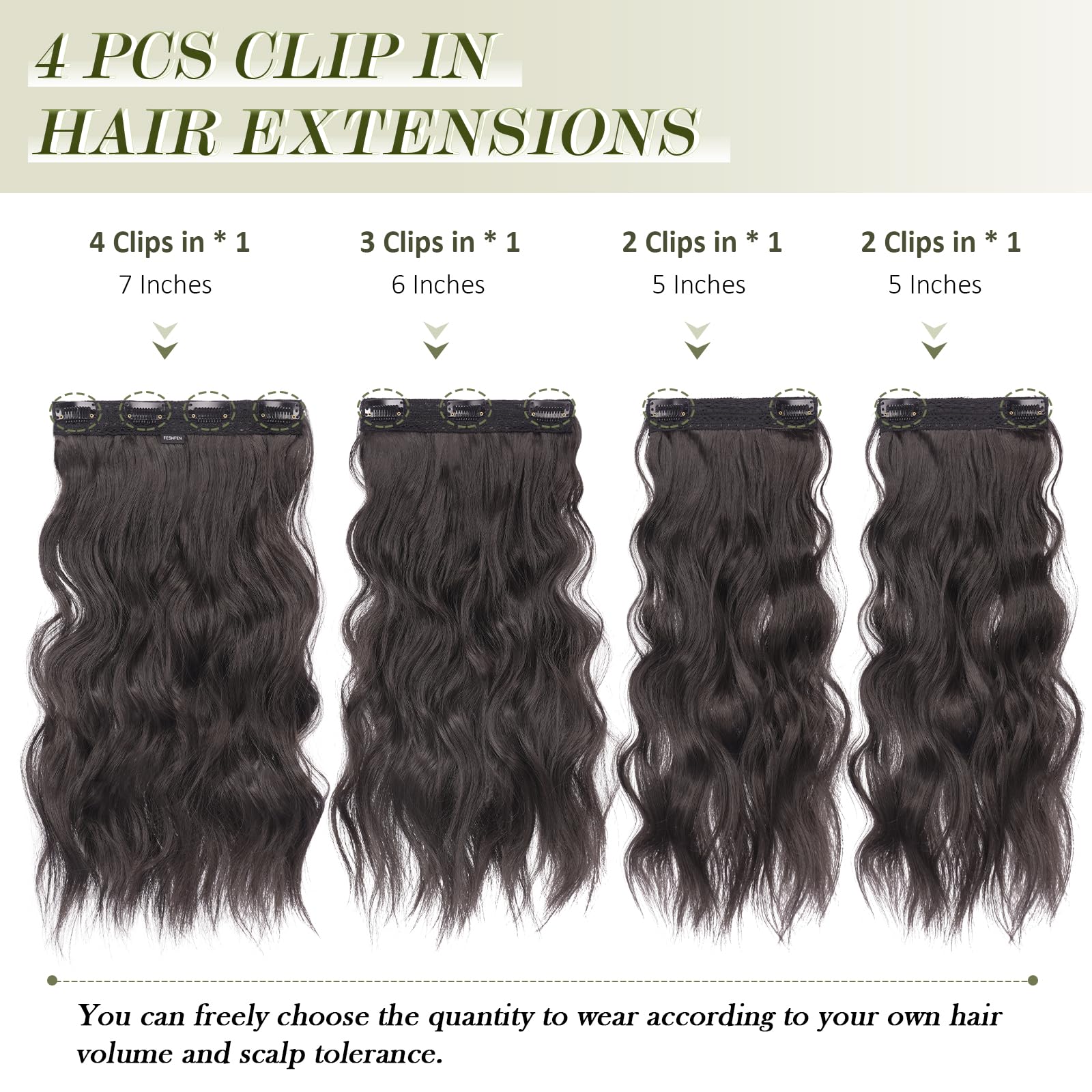 FESHFEN Clip in Hair Extensions 4PCs Long Wavy Thick Hair Piece Highlighted Full Head Synthetic Natural Curly Natural Black Extension for Women 16 Inch - Image 2