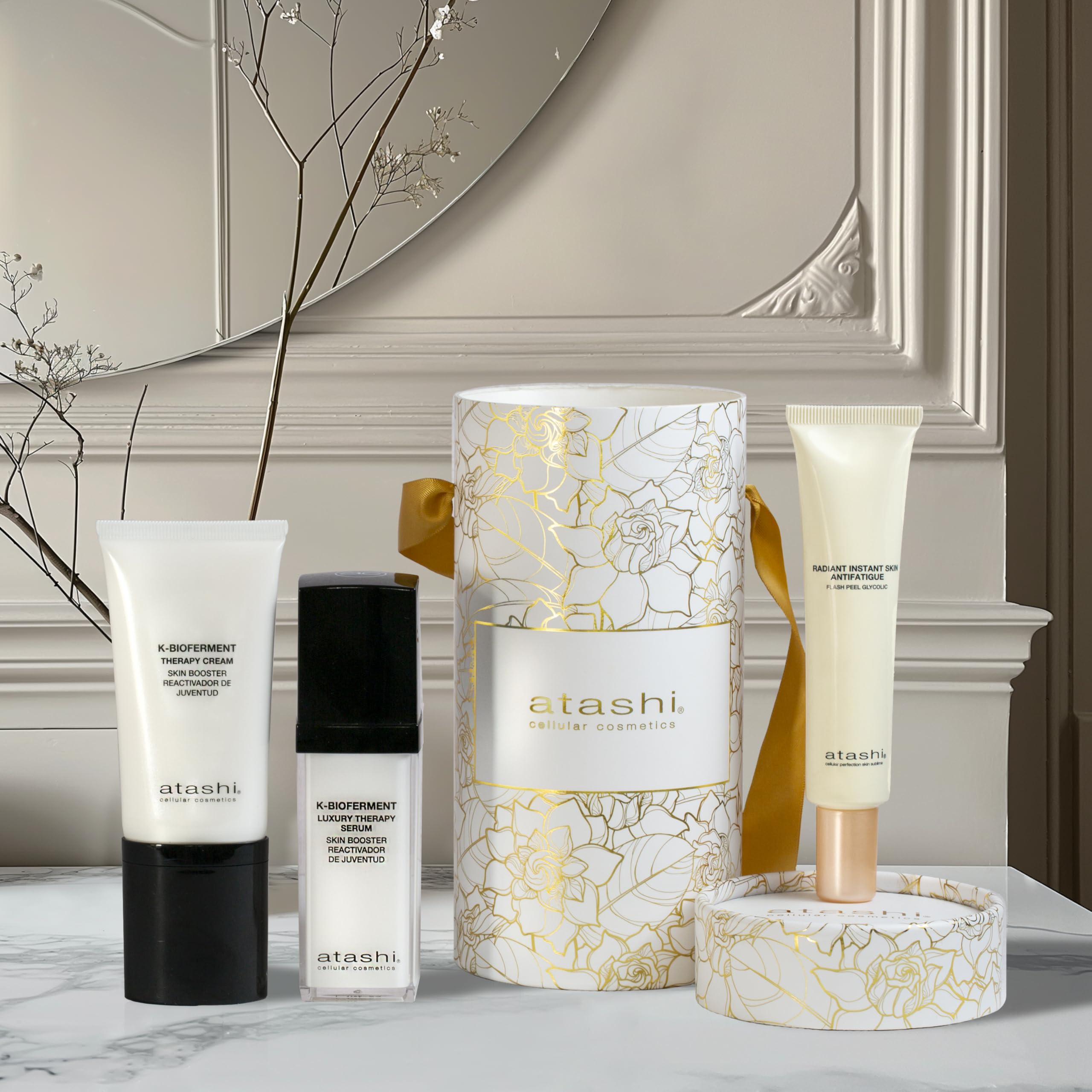 Atashi | Therapy Cream Skin Booster + Therapy Luxury Serum Skin Booster | Tagescreme mit Biofermenten | Anti-Ageing Revitalisierendes Regenerierendes Gesichtsserum | 50 ml + 30 ml | verfeinert Regeneriert und erneuert Mattiert, mindert Glanz und Poren Für