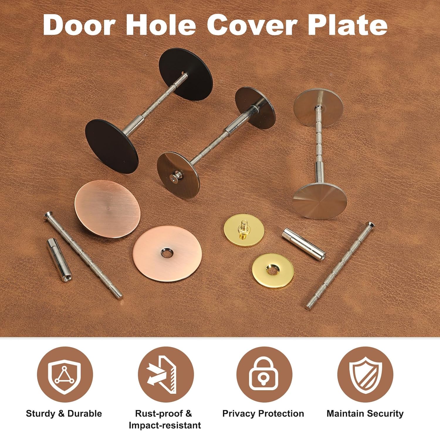 PATIKIL 2Pcs Door Hole Cover Plate, (Black) Stainless Steel Deadbolt Cover Plate Door Knob Hole Filler Plates with 3.54" Connecting Screws, Suit for - 1-3/8" Holes/Door/Cabinet/Wall