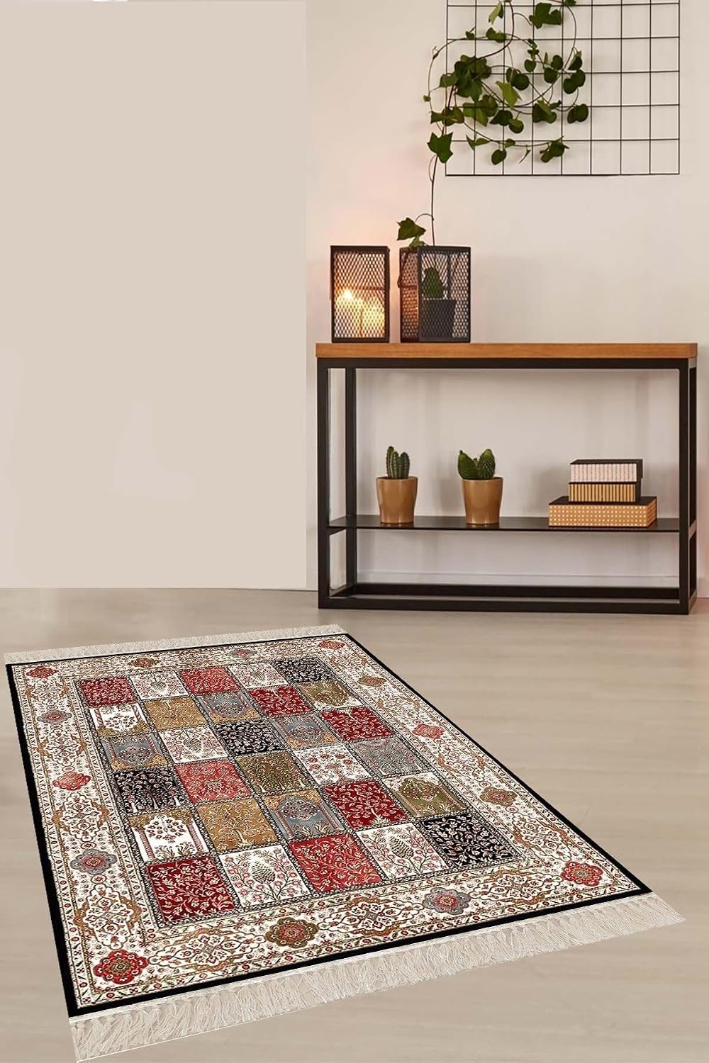 Pelangi Kırkyama Patchwork Desenli Etnik Dijital Baskı Yıkanabilir Kaymaz Taban Salon Halı Ve Yollu, Koyu Kahverengi 100 x 250