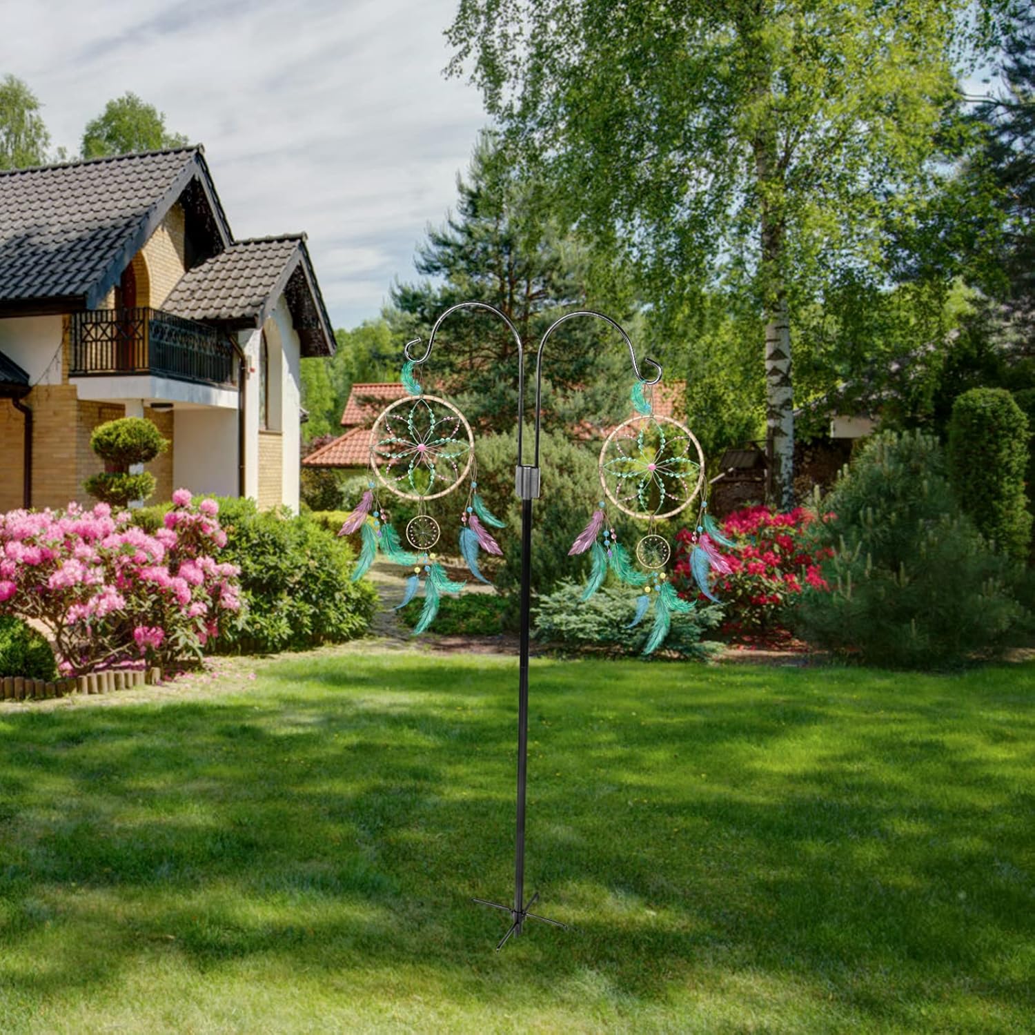 Mikikit Garden Outdoor Shepherd Hook Flagpole Light Hanging Streetlamp Ground Insert Hook Decor