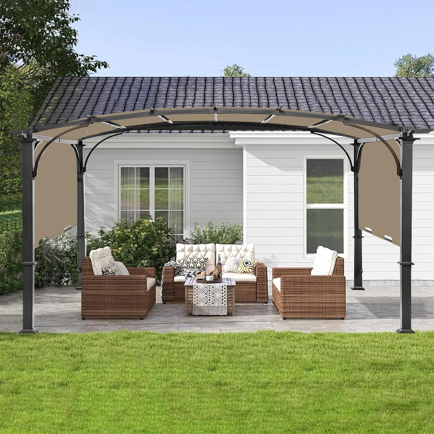 Pergola Canopy Replacement Cover for Lowe's Allen + Roth 10x10 Ft Freestanding Pergola, 200" x 103" Shade Cover, Compatible with Model #L-PG152PST-B,Cover Only (Khaki)