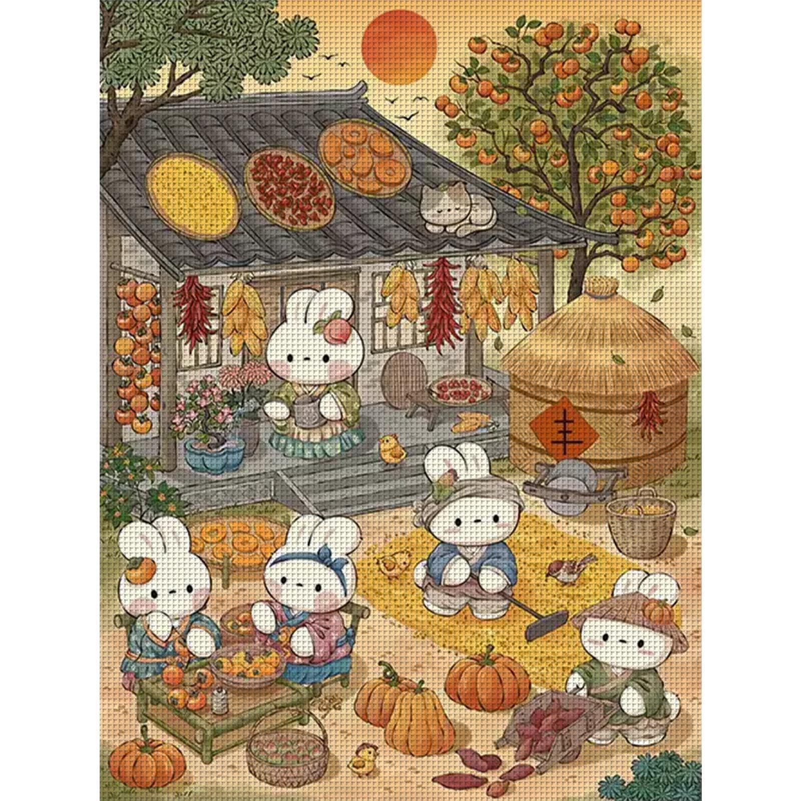 Easter Rabbit 14CT Stamped Cross Stitch Kits for Adults - Needlepoint Kits for Beginners, Embroidery Ornament Kit for Home Decor & Gifts(55 * 70cm)