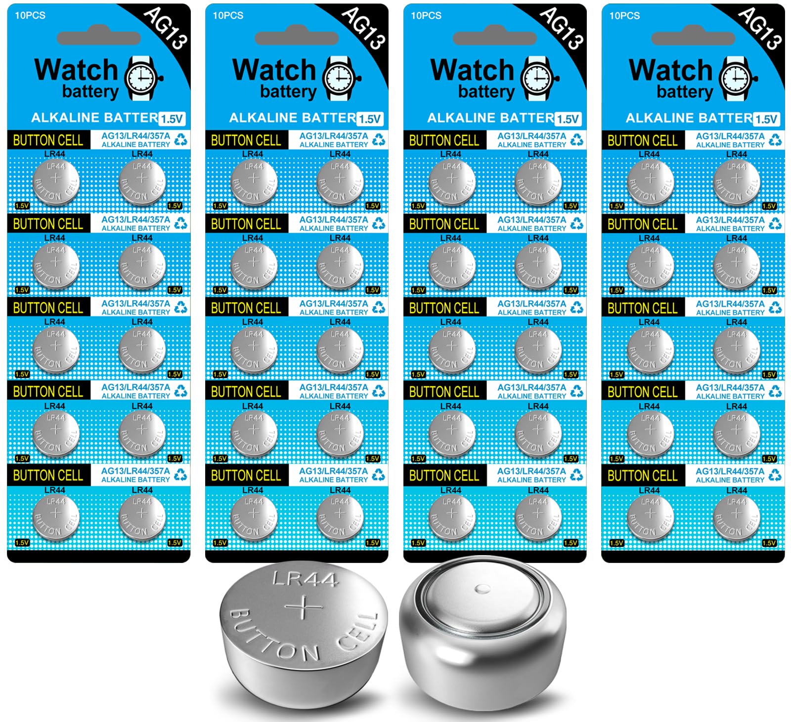 SJ 40Pcs LR44 AG13 357 303 SR44 A76 Battery 1.5V Button Coin Cell Batteries for Watches Calculators Hearing aids small electronics