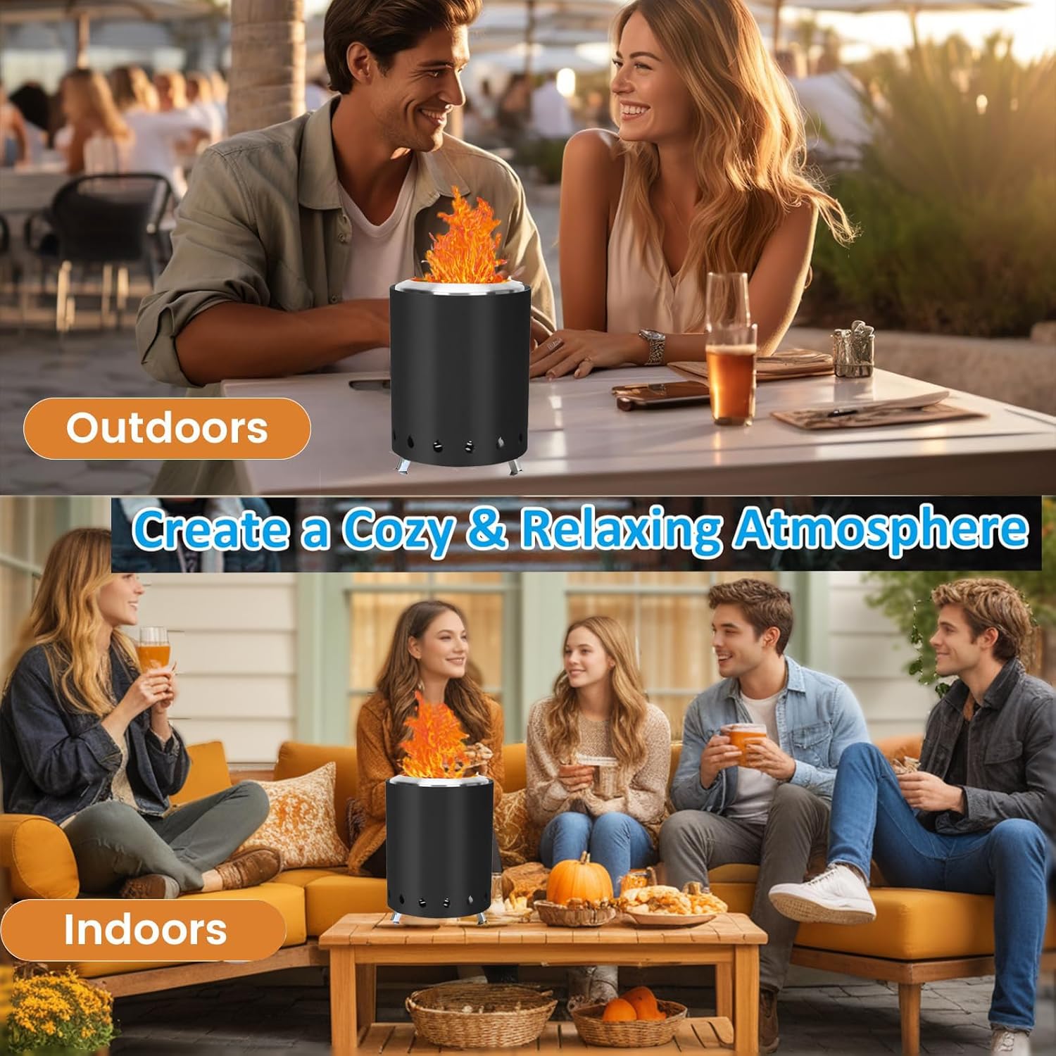 Table Top Mini Fire Pit with Stand and Carry Bag, Smokeless Portable Stainless Steel Fire Pit for Outside Patio and Camping