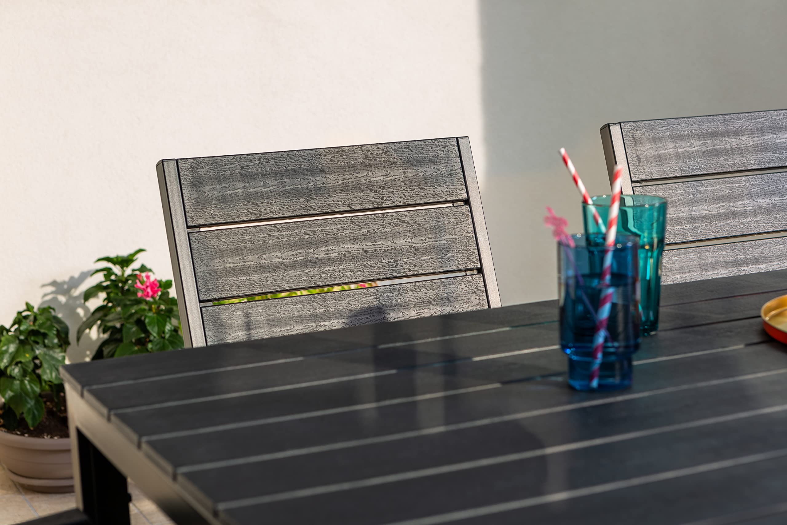 Thomas Gartentisch 156x78, Anthrazit | Rechteckig, Stahlgestell, Polyethylen-Platte, Holzdesign