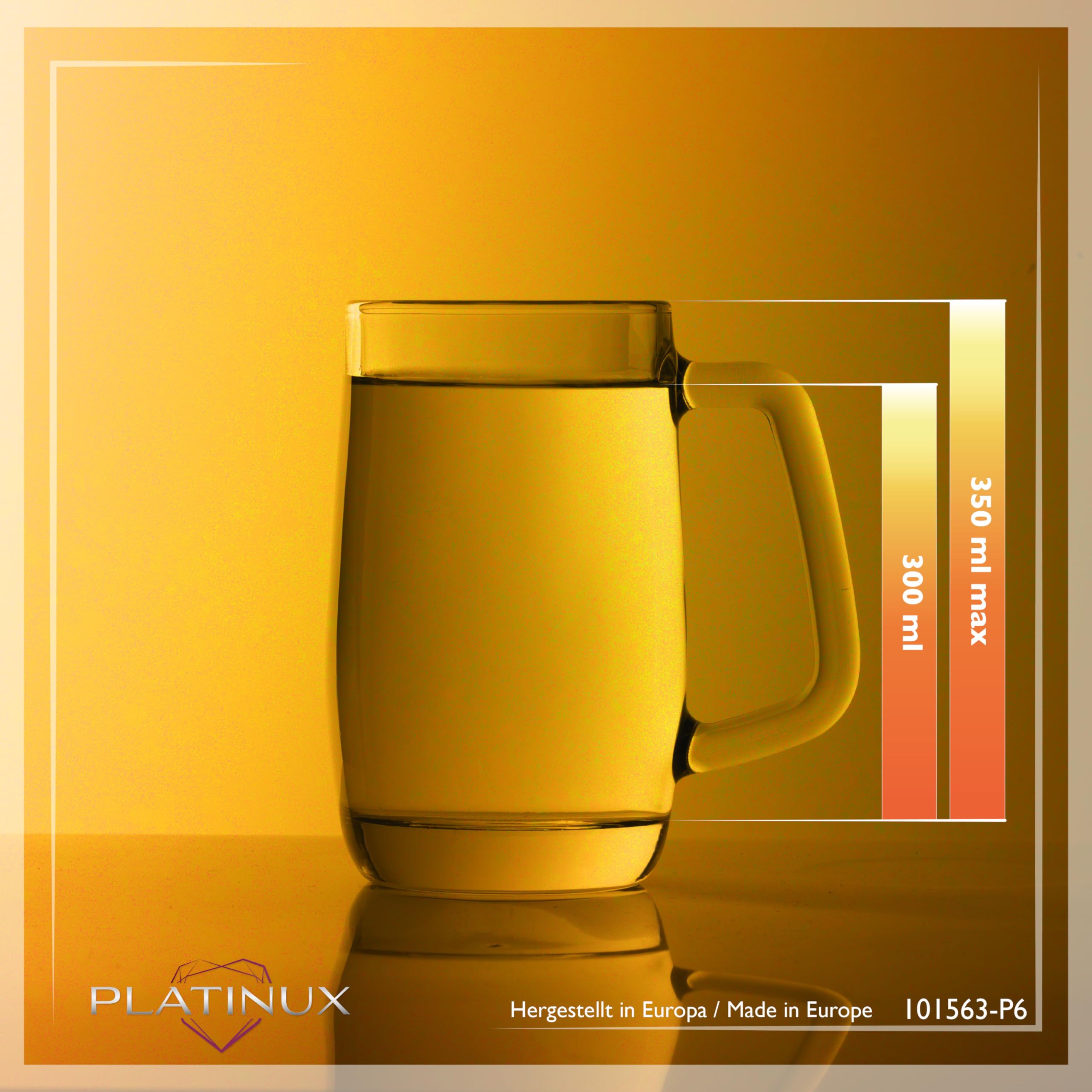 PLATINUX Juego de 6 jarras de cerveza con asa de cristal, 300 ml (máx. 375 ml)