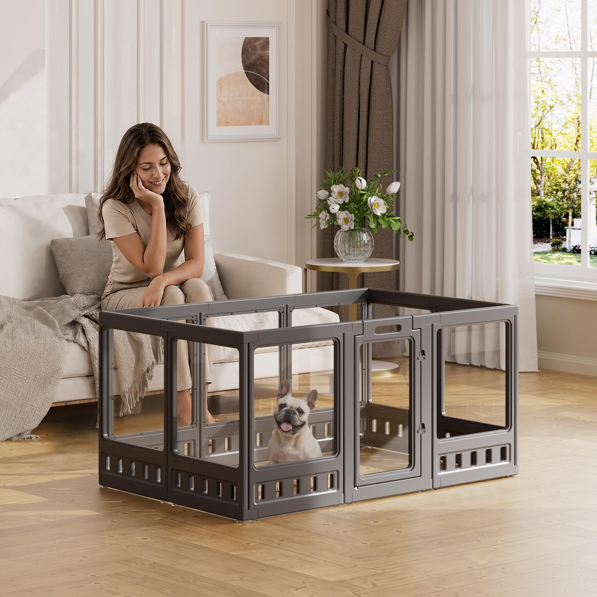 Clear-air Dog Playpen Indoor Acrylic Pen, 30" H, Black, 10 Panels