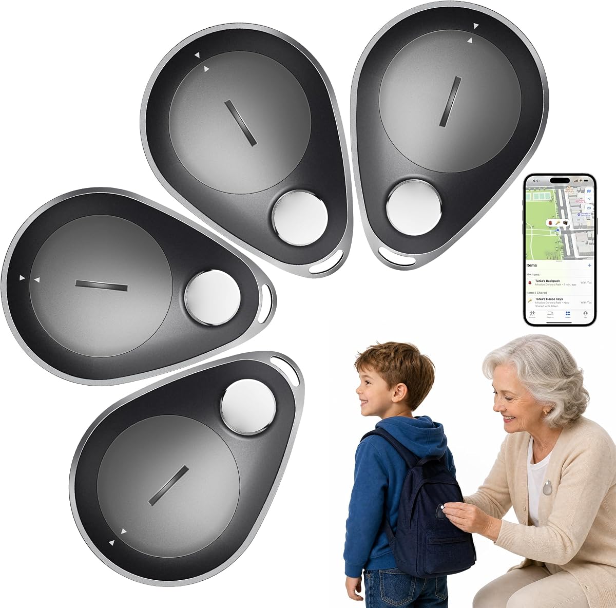 GPS Tracker for Kids 4-Pack, Anti-Removal Pin, No Monthly Fee